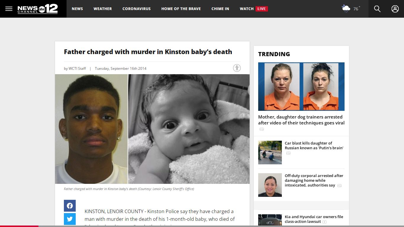 Father charged with murder in Kinston baby's death | WCTI
